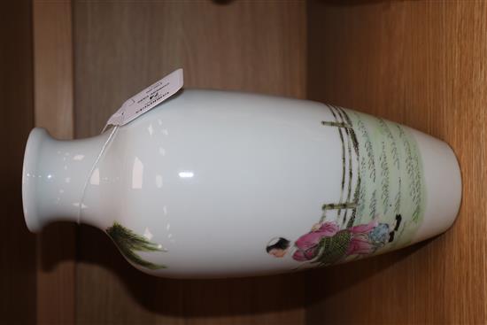 A Chinese Republic period famille rose vase, drilled height 28cm